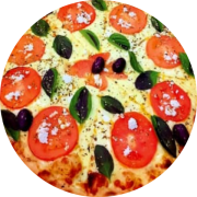 Tradicionais: Marguerita - Pizza Grande 35cm (Ingredientes: Azeitona Preta, Manjericão, Molho de tomate caseiro, Mussarela, Orégano, Ricota, Tomate em rodelas)