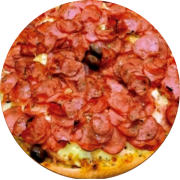 Premium: A moda da casa - Pizza Grande 35cm (Ingredientes: Azeitona Preta, Calabresa, Molho de tomate caseiro, Mussarela, Orégano, Ovo, Palmito, Presunto, Tomate em rodelas)