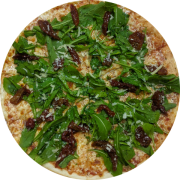Especiais: Rúcula C/ Tomate Seco - Pizza Pequena 25cm (Ingredientes: Coberta C/ Parmesão Ralado, Molho, Mozzarella, Orégano, Rúcula Fresca, Tomate Seco)