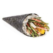 Temaki (Cone): Temaki Califórnia - Temaki (Ingredientes: Alga, arroz, gergelim, kani, manga, pepino)