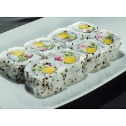 Uramaki: Uramaki Califórnia Com Cream Cheese (8 Unidades) - Manga, pepino, kani, arroz, alga, gergelim, cream cheese