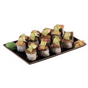Niguiri: Skin Salmão (8 unidades) - Pele de salmão frito, arroz, alga, cream cheese, limão e molho tarê