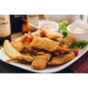 Porções: Isca de Truta - Truta em tiras, empanada e frita.(350 g)
