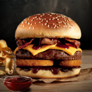 Linha Artesanal: Viena - 200g - Linha Jerragê (Ingredientes: 1 Carne 200G, Barbecue, Cebolas em Forma de Anéis Empanadas, Lascas de Bacon, Pão Brioche, Pão Com Gergelim, Queijo Cheddar)