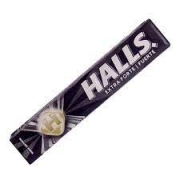 Bala, pirulitos, Chicletes: Halls Preto)
