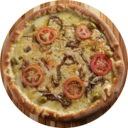 1,300: Aliche C/ Mussarela - Pizzas 1,3kg especiais (Ingredientes: Aliche, Azeitonas, Molho de Tomate, Mussarela, Orégano)