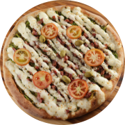 1,100: Brócolis / Catupiry 2 - Pizza Grande 1,1kg (Ingredientes: Azeitonas, Bacon, Brócolis, Catupiry, Molho de Tomate, Orégano, Rodelas de Tomate)