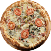1,100: Escarola 2 - Pizza Grande 1,1kg (Ingredientes: Azeitonas, Bacon, Escarola, Molho de Tomate, Mussarela, Orégano, Rodelas de Tomate)