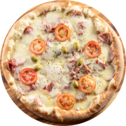 1,100: Lombo com Mussarela - Pizza Grande 1,1kg (Ingredientes: Azeitonas, Lombo Canadense, Molho de Tomate, Mussarela, Orégano, Rodelas de Tomate)