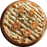 1,100: Galeto - Pizza Grande 1,1kg (Ingredientes: Azeitonas, Catupiry, Frango Desfiado, Molho de Tomate, Orégano, Palmito, Rodelas de Tomate)