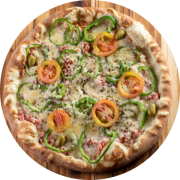 1,100: Jardineira - Pizza Grande 1,1kg (Ingredientes: Azeitonas, Manjericão, Molho de Tomate, Mussarela, Pimentão, Presunto, Rodelas de Tomate)