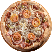 1kg: Calabresa - 1kg (Ingredientes: azeitonas, Calabresa fatiada, cebola, molho de tomate, oregano, Rodelas de tomate)