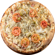1,100: Baiana - Pizza Grande 1,1kg (Ingredientes: Azeitonas, Calabresa Fatiada, Cebola, Molho de Tomate, Mussarela, Orégano, Ovos, Rodelas de Tomate)