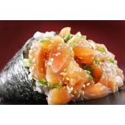 Temakis: Temaki Salmão C/ Maionese - Temaki Tradicional (Ingredientes: Cebolinha, Gergelim, Maionese, Salmão)