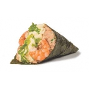 Temakis: Temaki Salmão Grelhado C/ Camarão - Temaki Tradicional (Ingredientes: Camarão, Cebolinha, Cream Cheese, Salmão Grelhado)