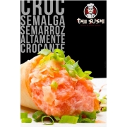 Temakis: temaki massa harumaki sem arroz - Temaki Tradicional (Ingredientes: Cebolinha, Cream Cheese, Gergelim Moído, massa de harumaki, Salmão Cru)