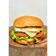 Hambúrguer: X EGG ARTESANAL - Hambúrguer (Ingredientes: Alface, Batata Palha, Hambúrguer Artesanal, Ketchup, Milho, Molho de Maionese Caseira, Mostarda, Ovo, Pão, Presunto, Queijo, Tomate)