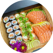 Combo: Combo Sake - 30pçs ( só salmão) - 10 Sahimi Salmão + 10 Joy Salmão Ice+ 10 Hossomaki Filadélfia