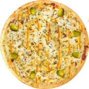 Atrativos da Casa: 322-Batata Frita - Pizza Grande (Ingredientes: Azeitonas, Bacon, Batata Frita, Cheddar, Molho de Tomate, Mussarela, Orégano)