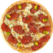 Legumes Vegetais: 36-Tomate Seco - Pizza Broto (Ingredientes: Azeitonas, Molho de Tomate, Orégano, Queijo Mussarela, Tomate Seco)