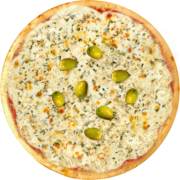 Queijos: 32-Três Queijos - Pizza Broto (Ingredientes: Azeitonas, Gorgonzola, Molho de Tomate, Mussarela, Orégano, Parmesão Ralado)