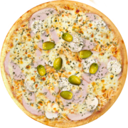 Aves: 04-A Moda da Casa - Pizza Broto (Ingredientes: Azeitonas, Frango, Molho de Tomate, Mussarela, Orégano, Palmito, Peito de Peru)