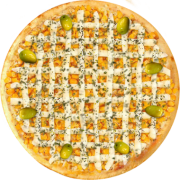 Aves: 563-Chicken Cheese - Pizza Broto (Ingredientes: Azeitonas, Cream Cheese, Frango, Milho Verde, Molho de Tomate, Orégano)