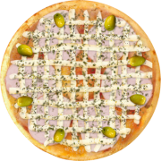 Aves: 106-Cream Cheese - Pizza Broto (Ingredientes: Azeitonas, Cream Cheese, Molho de Tomate, Orégano, Peito de Peru)