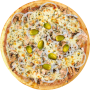 Veio do Mar: 06-Atunrella - Pizza Broto (Ingredientes: Atum Desfiado, Azeitonas, Cebola, Molho de Tomate, Mussarela, Orégano)