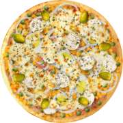 Embutidos: 30-Portuguesa Especial - Pizza Broto (Ingredientes: Azeitonas, Cebola, Ervilha, Milho, Molho de Tomate, Mussarela, Orégano, Ovo, Palmito, Presunto)