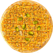 Aves: 429-Frango Com Cheddar - Pizza Broto (Ingredientes: Azeitonas, Cheddar, Frango Desfiado, Milho, Molho de Tomate, Orégano)