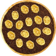 Delícias: 464-Choconana - Pizza Broto (Ingredientes: Banana Fatiada, Chocolate ao Leite, Granulado)