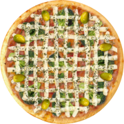Legumes Vegetais: 550-Baronesa - Pizza Broto (Ingredientes: Alho Frito, Azeitonas, Brócolis, Catupiry Original, Molho de Tomate, Orégano)