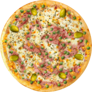 Embutidos: 570-Portuguesa - Pizza Broto (Ingredientes: Azeitonas, Ervilha, Milho, Molho de Tomate, Mussarela, Orégano, Presunto)