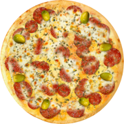 Embutidos: 571-Calaeijo - Pizza Broto (Ingredientes: Azeitonas, Calabresa, Molho de Tomate, Mussarela por Cima da Calabresa, Orégano)