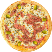 Carnes: 595-Escondidinho de Carne Seca - Pizza Broto (Ingredientes: Azeitonas, Carne Seca, Molho de Tomate, Mussarela, Orégano, Parmesão, Purê de Batata)