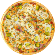 Embutidos: 600-MegaCello - Pizza Broto (Ingredientes: Azeitonas, Calabresa, Ervilhas, Lombo, Milho, Molho de Tomate, Mussarela, Orégano, Ovos, Presunto)