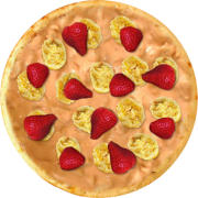 Produtos Viçosa: 612-Bailarina - Pizza Broto (Ingredientes: Bananas, Doce de Leite Viçosa, Morangos)