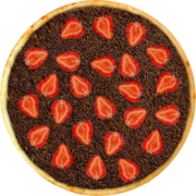 Delícias: 706-Moranguinho - Pizza Broto (Ingredientes: Chocolate ao Leite, Chocolate Granulado, Morangos Fatiados)