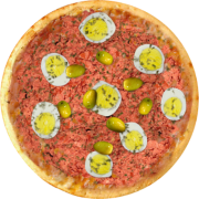 Pimenta: 08-Baiana - Pizza Broto (Ingredientes: Azeitonas, Calabresa, Molho de Tomate, Orégano, Ovos, Pimenta em Flocos)