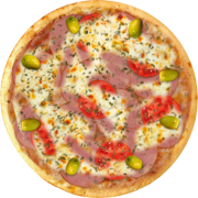 Embutidos: 23-Lombo Canadense - Pizza Broto (Ingredientes: Azeitonas, Lombo Canadense Fatiado, Molho de Tomate, Mussarela, Orégano, Tomate)