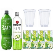 Combo: Combo Gin Eternity Maçã verde C/ Baly Maça Verde 2L - 1 Baly Maça Verde 2L, 1 Gin Eternity Maça Verde 900ml, 4 Gelos e 2 Copos 700ml