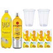 Combo: Combo Gin Eternity Tropical C/ Baly Tropical 2L - 1 Baly Tropical, 1 Gin Eternity Tropical 900ml, 4 Gelos e 2 Copos 700ml