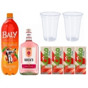 Combo: Combo Gin Rocks Morango c/ Bally Morango com Pêssego 2L - Bally 2L, Rocks 1L, 4 Gelose 2 Copos 700ml