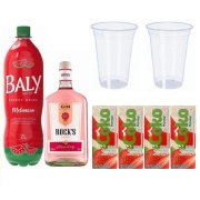 Combo: Combo Gin Rocks Morango C/ Bally Melancia 2L - Bally 2L, Rocks 1L ,4 Gelos e 2 Copos 700ml