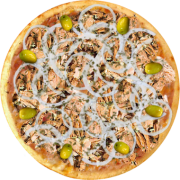Veio do Mar: 05-Atum - Pizza Broto (Ingredientes: Atum Desfiado, Azeitonas, Cebola, Molho de Tomate, Orégano)