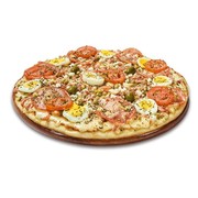 Salgadas: 26-Portuguesa - Pizza Grande (Ingredientes: Azeitona, Cebola, Molho, Mussarela, Orégano, Ovo, Pimentão, Presunto, Tomate)
