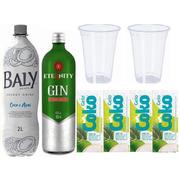 Combo: Combo Gin Eternity Coco C/ Açai - 1 Gin Eternity Tradicional 900ml / 1 Baly Coco com Açaí 2L / 4 Gelos Coco / 2 Copos 700ml