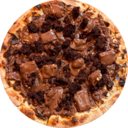Pizzas Doces (Broto): Pizza de Brownie + Milka - Pizza Broto (Ingredientes: Brownie meio amargo, Chocolate Milka, Nutella)