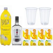 Combo: Combo Gin Rocks Tradicional 1L C/ Baly Tropical 2L - 1 Gin Rocks Tradicional 1L / 1 Baly Tropical 2L / 4 Gelos de sabor / 2 Copos 700ml